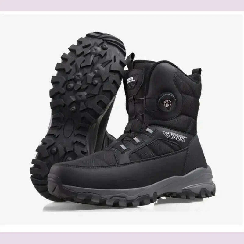 Winter Boots Men Outdoor Hiking Boots Rotating Button Snow Boots Warm Fur Plush Winter Men Shoes Waterproof Ankle Shoes Male