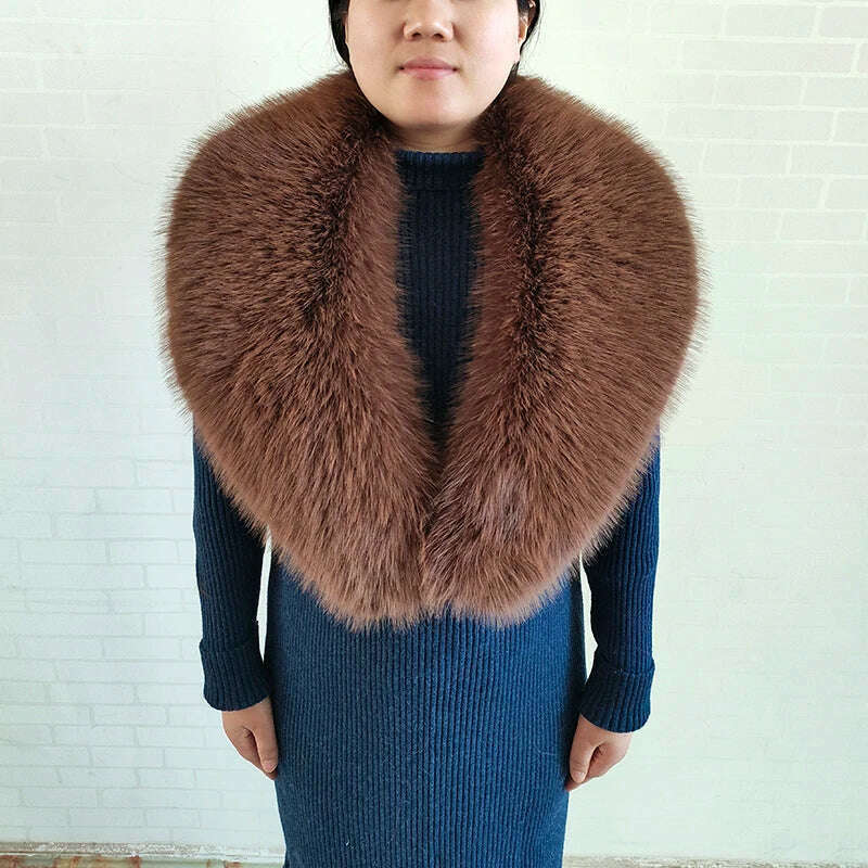 Winter Faux Fur Collar Cuffs Set Women Fluffy Large Shawl Coat Accessories Warm Fashion Fake Fox Fur Scarf Furry Scarves Female