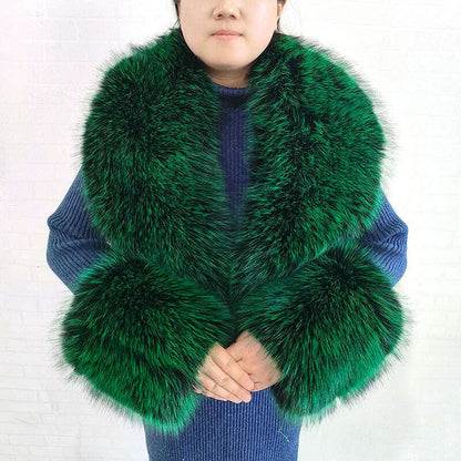 Winter Faux Fur Collar Cuffs Set Women Fluffy Large Shawl Coat Accessories Warm Fashion Fake Fox Fur Scarf Furry Scarves Female