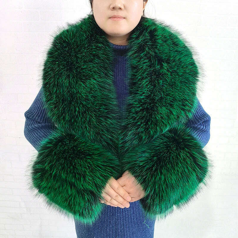 Winter Faux Fur Collar Cuffs Set Women Fluffy Large Shawl Coat Accessories Warm Fashion Fake Fox Fur Scarf Furry Scarves Female