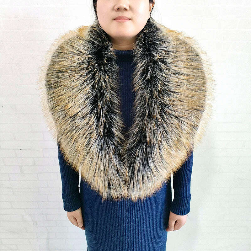 Winter Faux Fur Collar Cuffs Set Women Fluffy Large Shawl Coat Accessories Warm Fashion Fake Fox Fur Scarf Furry Scarves Female