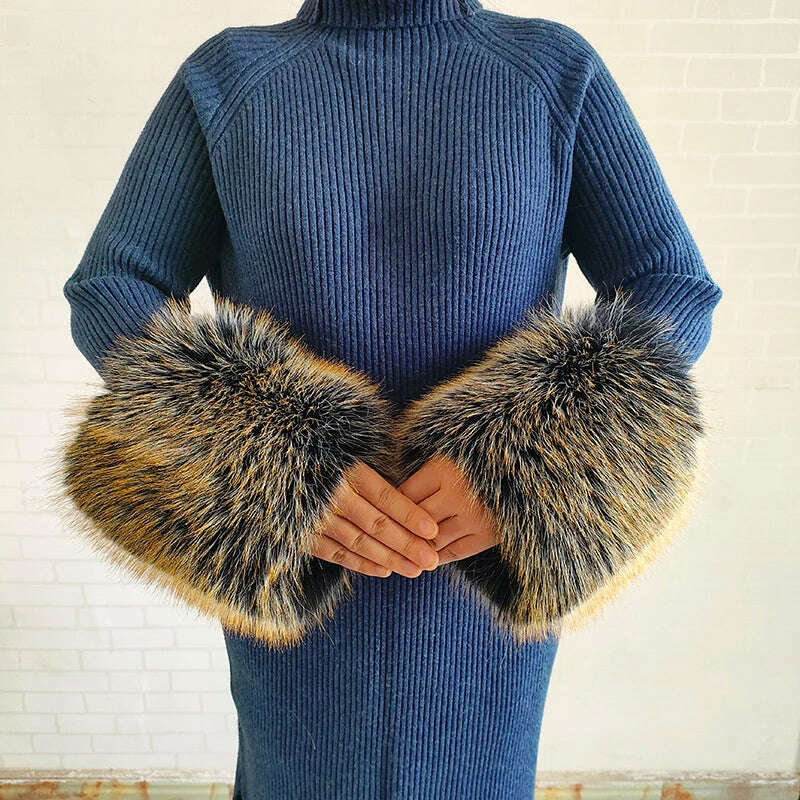 Winter Faux Fur Collar Cuffs Set Women Fluffy Large Shawl Coat Accessories Warm Fashion Fake Fox Fur Scarf Furry Scarves Female