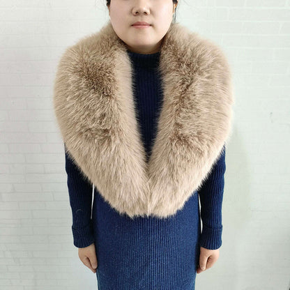 Winter Faux Fur Collar Cuffs Set Women Fluffy Large Shawl Coat Accessories Warm Fashion Fake Fox Fur Scarf Furry Scarves Female