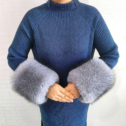 Winter Faux Fur Collar Cuffs Set Women Fluffy Large Shawl Coat Accessories Warm Fashion Fake Fox Fur Scarf Furry Scarves Female