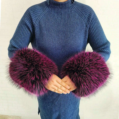 Winter Faux Fur Collar Cuffs Set Women Fluffy Large Shawl Coat Accessories Warm Fashion Fake Fox Fur Scarf Furry Scarves Female
