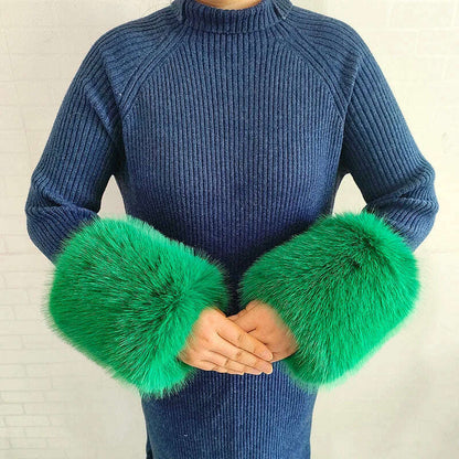 Winter Faux Fur Collar Cuffs Set Women Fluffy Large Shawl Coat Accessories Warm Fashion Fake Fox Fur Scarf Furry Scarves Female