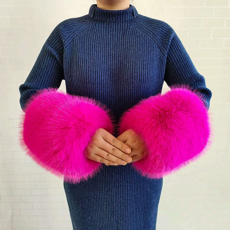 Winter Faux Fur Collar Cuffs Set Women Fluffy Large Shawl Coat Accessories Warm Fashion Fake Fox Fur Scarf Furry Scarves Female