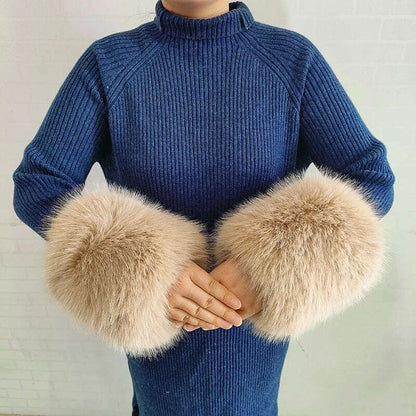 Winter Faux Fur Collar Cuffs Set Women Fluffy Large Shawl Coat Accessories Warm Fashion Fake Fox Fur Scarf Furry Scarves Female