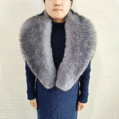 Winter Faux Fur Collar Cuffs Set Women Fluffy Large Shawl Coat Accessories Warm Fashion Fake Fox Fur Scarf Furry Scarves Female