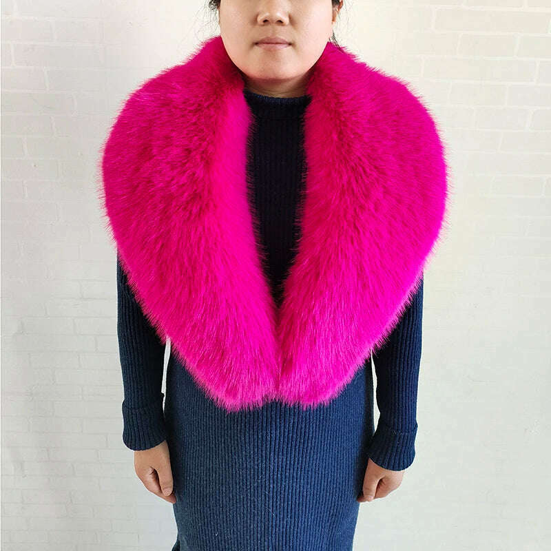 Winter Faux Fur Collar Cuffs Set Women Fluffy Large Shawl Coat Accessories Warm Fashion Fake Fox Fur Scarf Furry Scarves Female