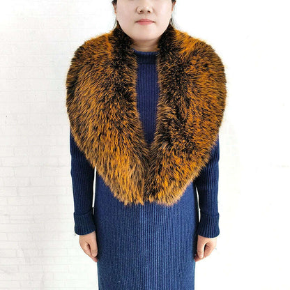 Winter Faux Fur Collar Cuffs Set Women Fluffy Large Shawl Coat Accessories Warm Fashion Fake Fox Fur Scarf Furry Scarves Female