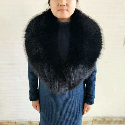 Winter Faux Fur Collar Cuffs Set Women Fluffy Large Shawl Coat Accessories Warm Fashion Fake Fox Fur Scarf Furry Scarves Female