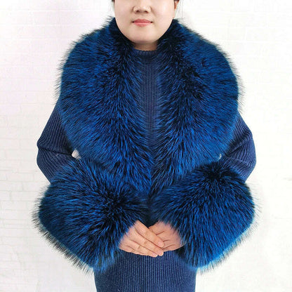 Winter Faux Fur Collar Cuffs Set Women Fluffy Large Shawl Coat Accessories Warm Fashion Fake Fox Fur Scarf Furry Scarves Female