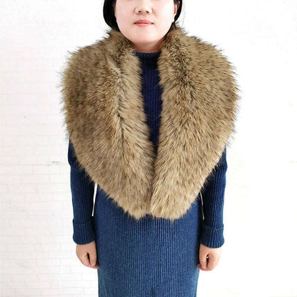 Winter Faux Fur Collar Cuffs Set Women Fluffy Large Shawl Coat Accessories Warm Fashion Fake Fox Fur Scarf Furry Scarves Female