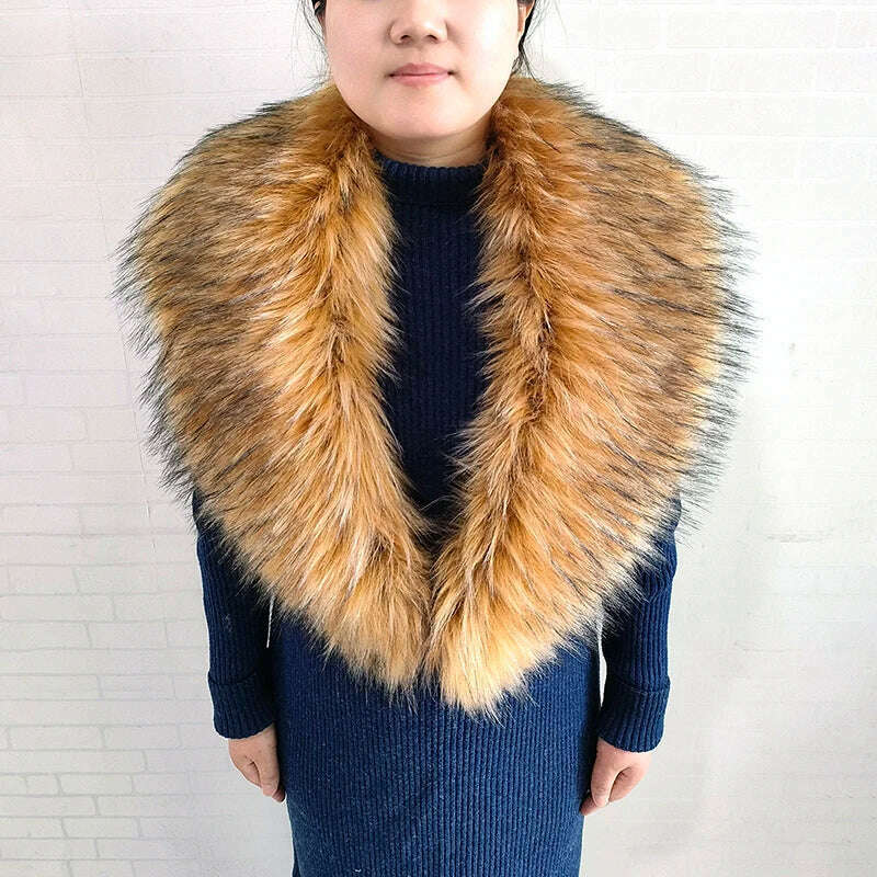 Winter Faux Fur Collar Cuffs Set Women Fluffy Large Shawl Coat Accessories Warm Fashion Fake Fox Fur Scarf Furry Scarves Female