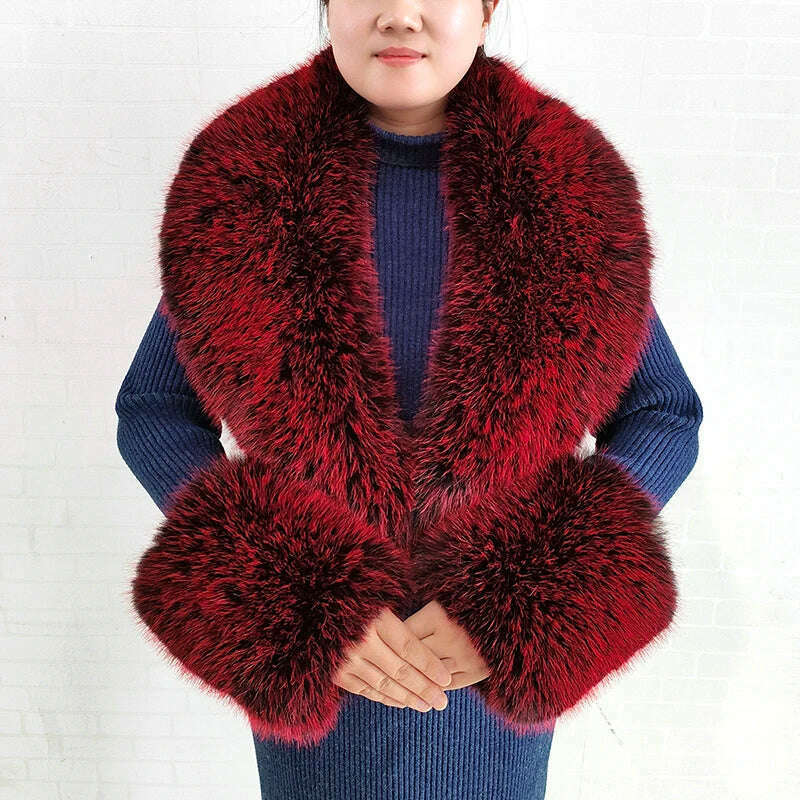 Winter Faux Fur Collar Cuffs Set Women Fluffy Large Shawl Coat Accessories Warm Fashion Fake Fox Fur Scarf Furry Scarves Female