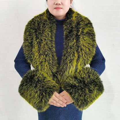 Winter Faux Fur Collar Cuffs Set Women Fluffy Large Shawl Coat Accessories Warm Fashion Fake Fox Fur Scarf Furry Scarves Female