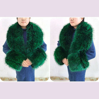 Winter Faux Fur Collar Cuffs Set Women Fluffy Large Shawl Coat Accessories Warm Fashion Fake Fox Fur Scarf Furry Scarves Female