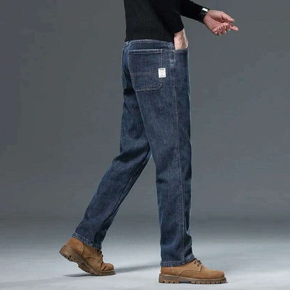 Winter Korean Fashion Brushed Jeans for Men's Thickened Warm Elastic Slim Comfortable Straight Fleece Denim Trousers