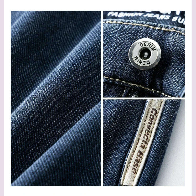 Winter Korean Fashion Brushed Jeans for Men's Thickened Warm Elastic Slim Comfortable Straight Fleece Denim Trousers