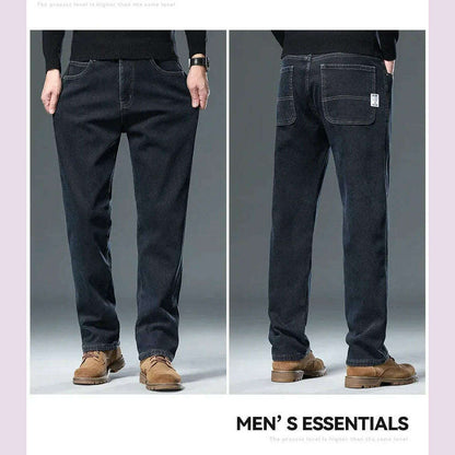 Winter Korean Fashion Brushed Jeans for Men's Thickened Warm Elastic Slim Comfortable Straight Fleece Denim Trousers