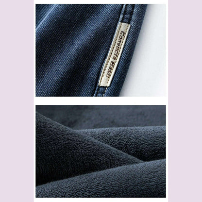 Winter Korean Fashion Brushed Jeans for Men's Thickened Warm Elastic Slim Comfortable Straight Fleece Denim Trousers