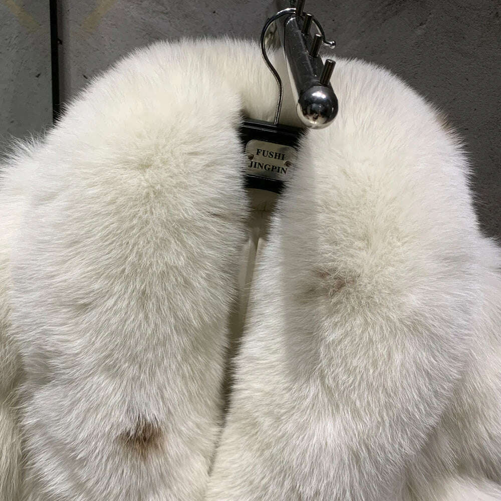 Winter Long Fur Coats Winter Female Natural Fox Fur OutWear Full Pelt Real Fox Fur Jackets with Long Sleeve