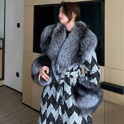 Winter super fluffy warm real fox fur collar down jacket cotton coat leather collar sleeve  real fur universal scarf
