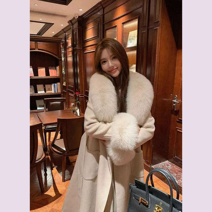 Winter super fluffy warm real fox fur collar down jacket cotton coat leather collar sleeve  real fur universal scarf