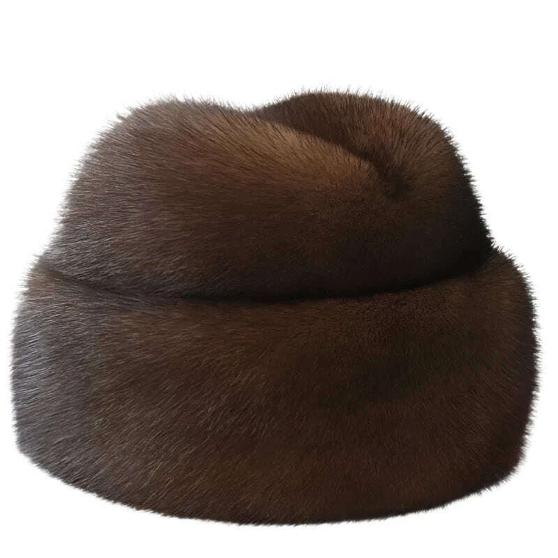 Winter Thickened Genuine Mink Fur Bomber Hat For Man Black/Brown Tag Elderly Ear Warm Chapeau Motorcycle Russian Style Mink Caps