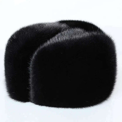 Winter Thickened Genuine Mink Fur Bomber Hat For Man Black/Brown Tag Elderly Ear Warm Chapeau Motorcycle Russian Style Mink Caps
