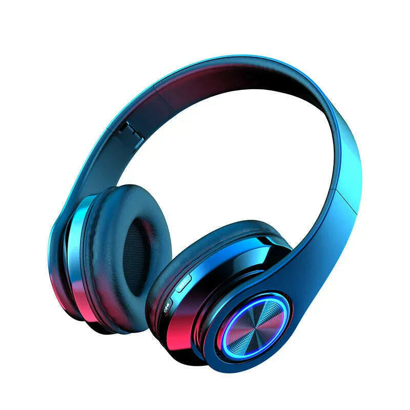Wireless Hair Head Wearable Bluetooth Earphones With Cool Rainbow Gradient Lighting LED and Card Insertion Capability