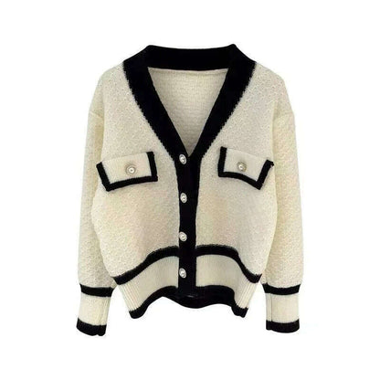 woman sweater cardigan autumn/winter knitting V-neck long lantern sleeve color splicing woman's clothing dropshipping AYX588