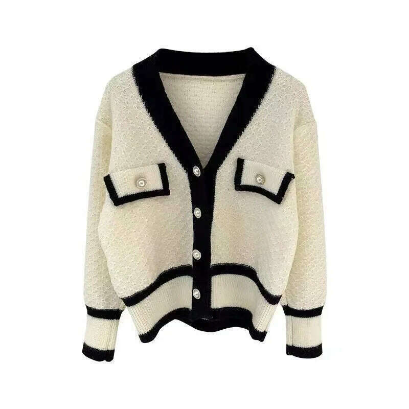 woman sweater cardigan autumn/winter knitting V-neck long lantern sleeve color splicing woman's clothing dropshipping AYX588