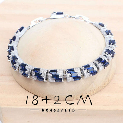 Women 925 Silver Bridal Jewelry Sets Blue Cubic Zirconia Wedding Earrings Rings Bracelets Pendant Necklace Set