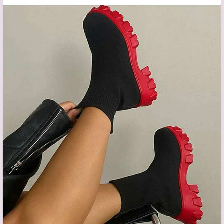 Women Boots Short Knitting Platform Boots Autumn Winter Shoes For Women Ankle Boots Heels White Winter Botas Mujer