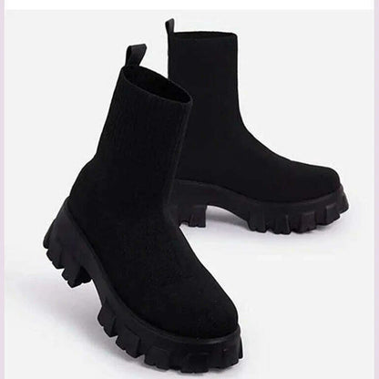 Women Boots Short Knitting Platform Boots Autumn Winter Shoes For Women Ankle Boots Heels White Winter Botas Mujer