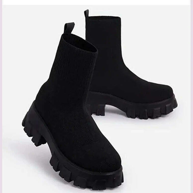 Women Boots Short Knitting Platform Boots Autumn Winter Shoes For Women Ankle Boots Heels White Winter Botas Mujer