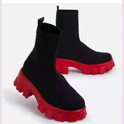 Women Boots Short Knitting Platform Boots Autumn Winter Shoes For Women Ankle Boots Heels White Winter Botas Mujer