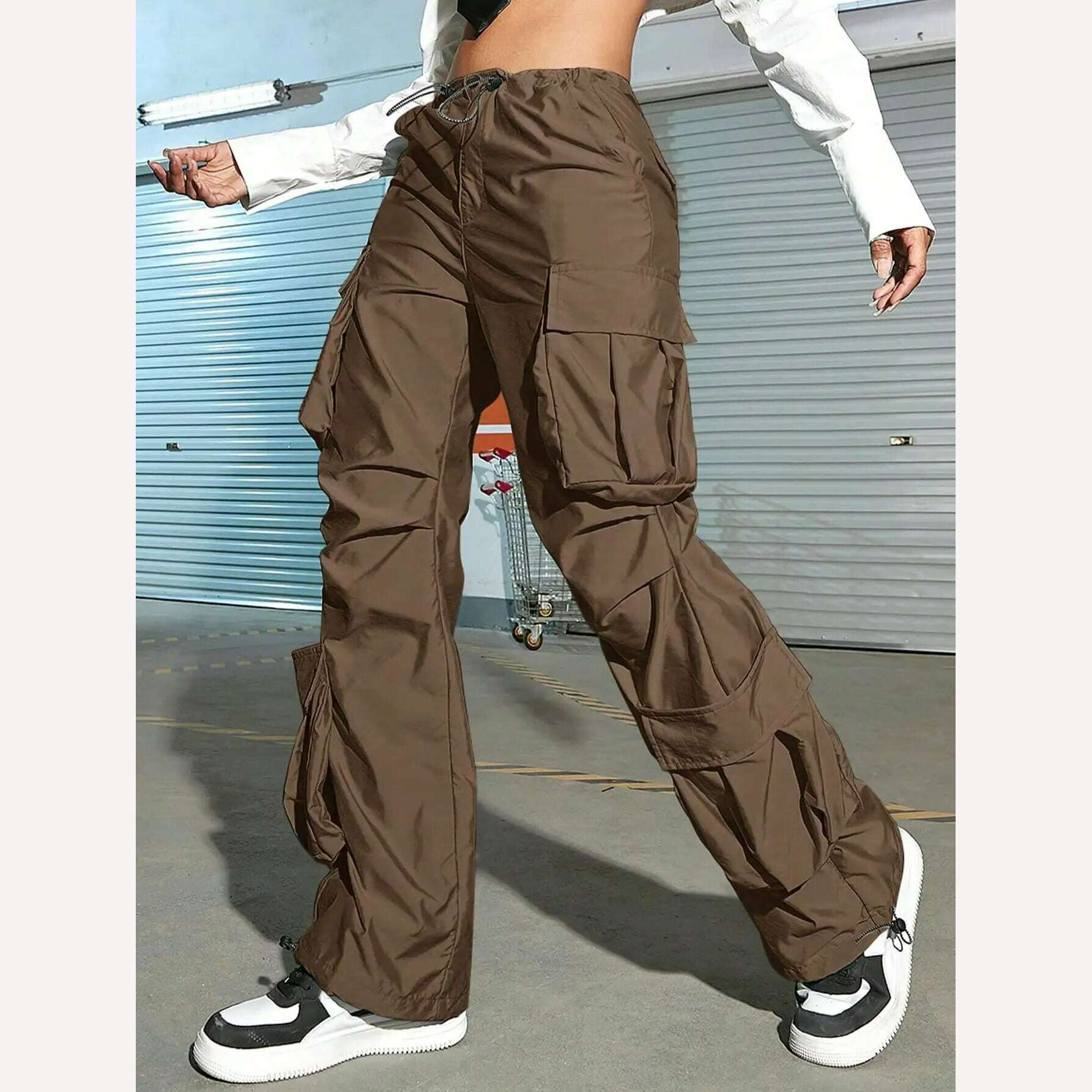 Women Cargo Pants 2023 Fashion Vintage Street Vibe Flap Pocket Drawstring Ruched Parachute Trousers High Waist Streetwear