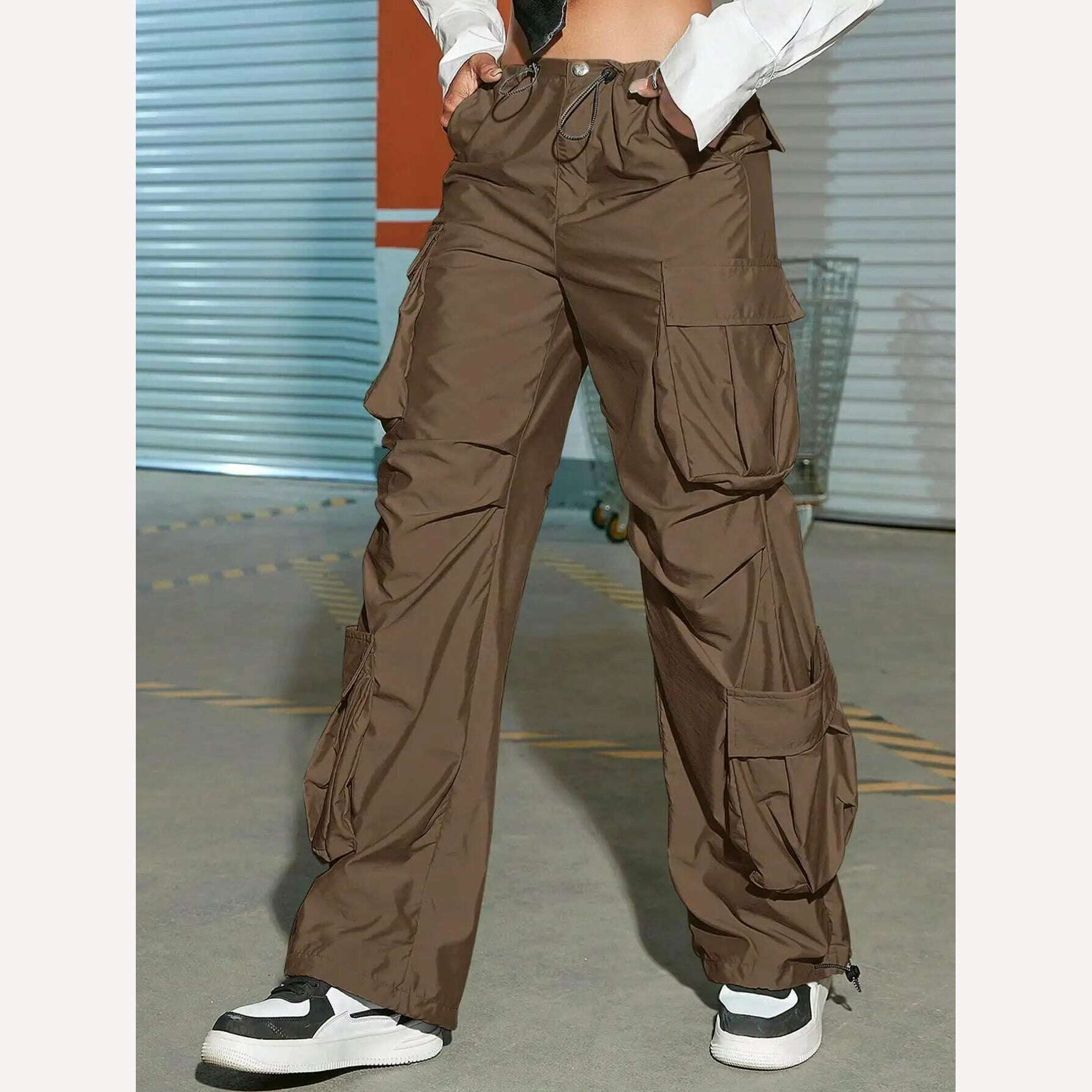 Women Cargo Pants 2023 Fashion Vintage Street Vibe Flap Pocket Drawstring Ruched Parachute Trousers High Waist Streetwear