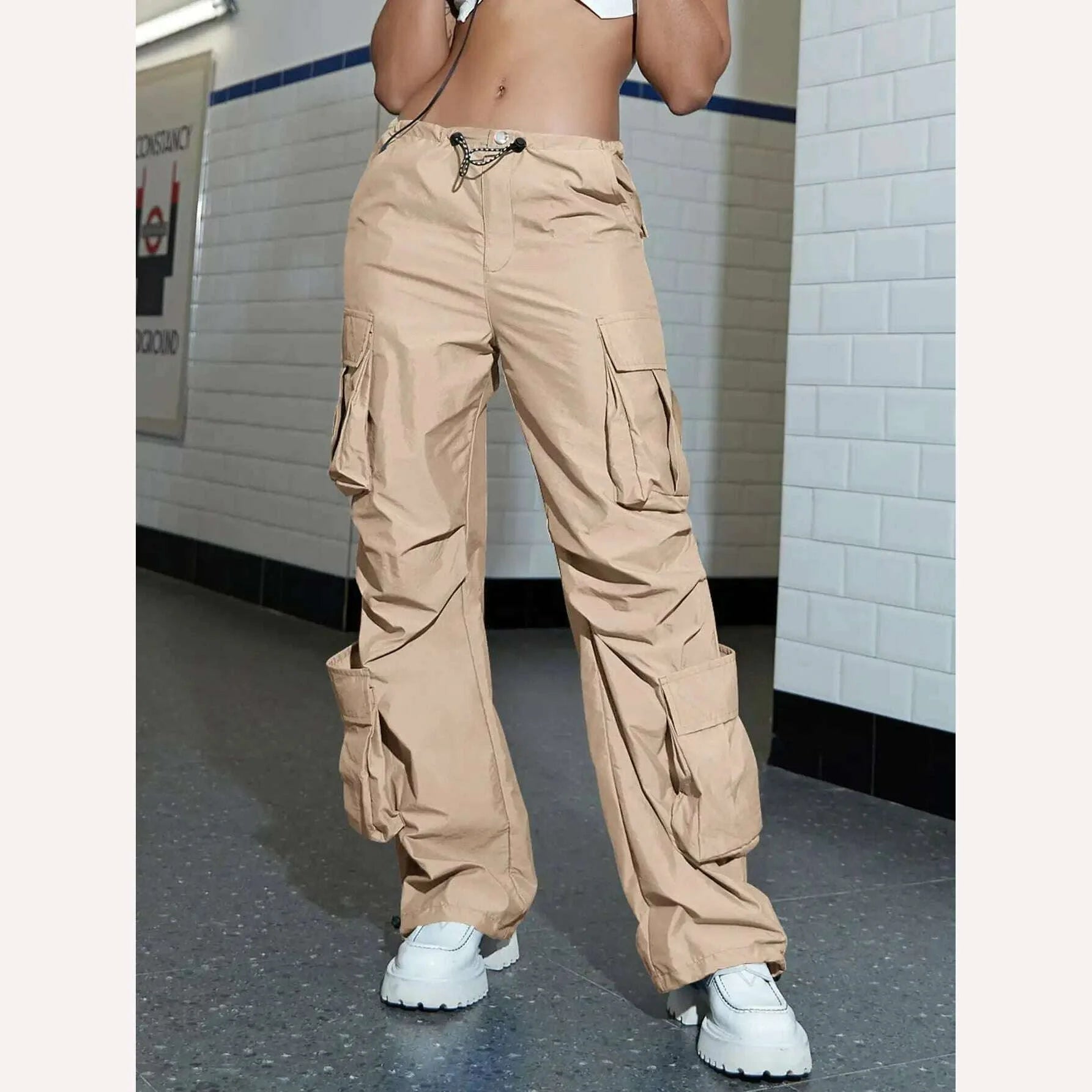 Women Cargo Pants 2023 Fashion Vintage Street Vibe Flap Pocket Drawstring Ruched Parachute Trousers High Waist Streetwear