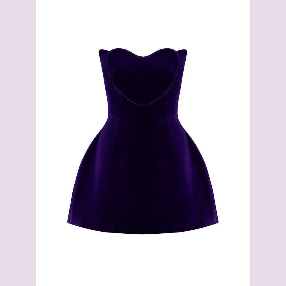 Women Celebrity New Sexy Strapless Purple Velvet Gowns Dress Elegant Mini Evening Party Club Dress