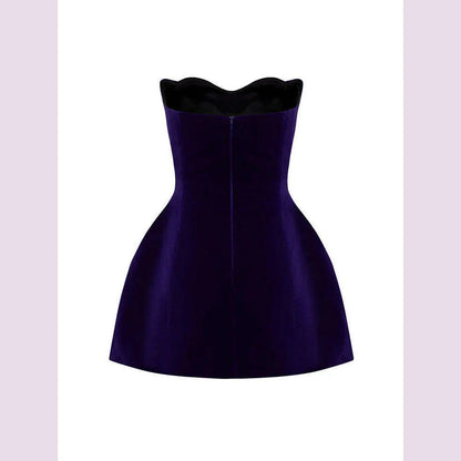 Women Celebrity New Sexy Strapless Purple Velvet Gowns Dress Elegant Mini Evening Party Club Dress