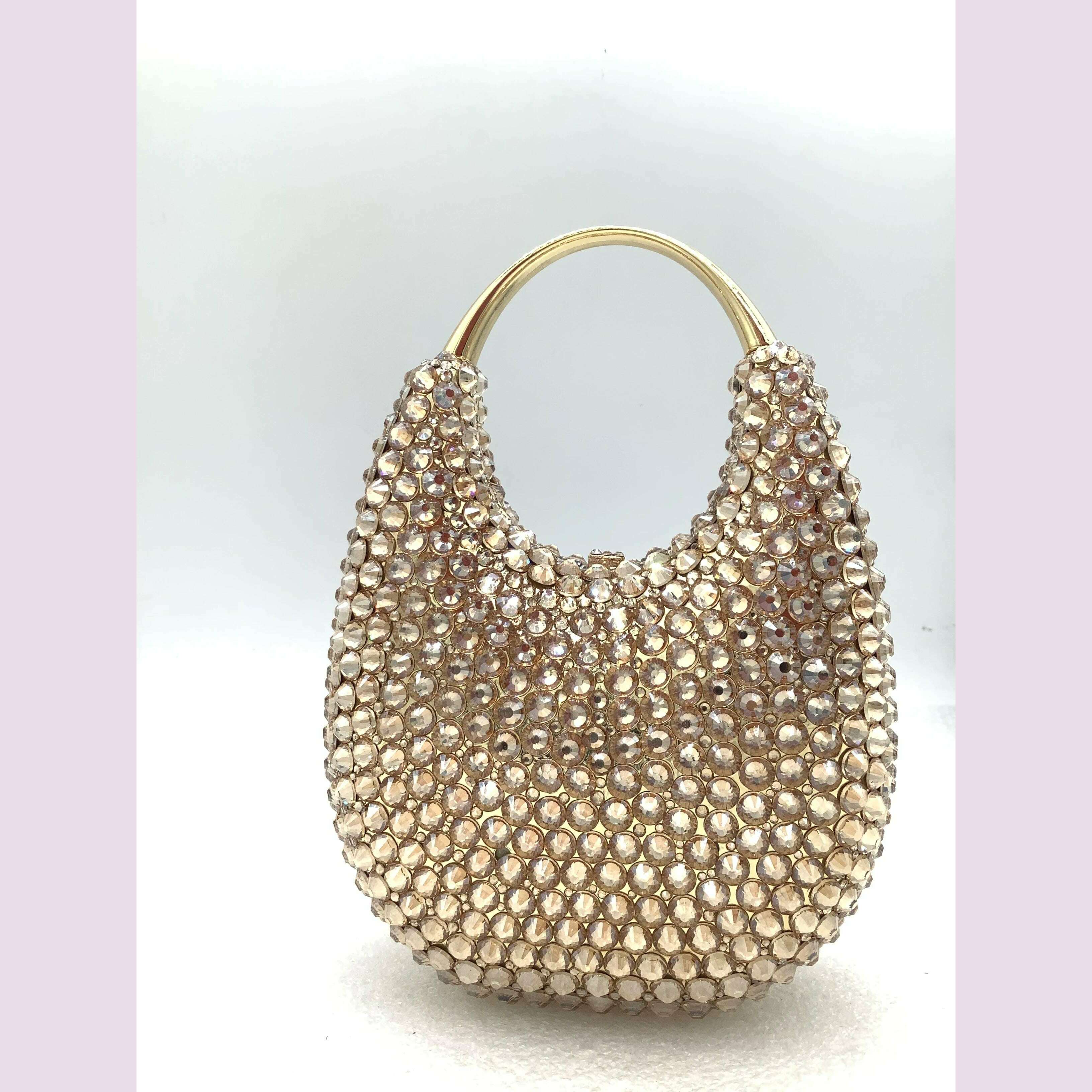 Women Crystals Top Handle Evening Handbags Pink/Red Lady Diamonds Minaudiere Gold/Brown Wedding Clutch Bags Gems Handbag Purse