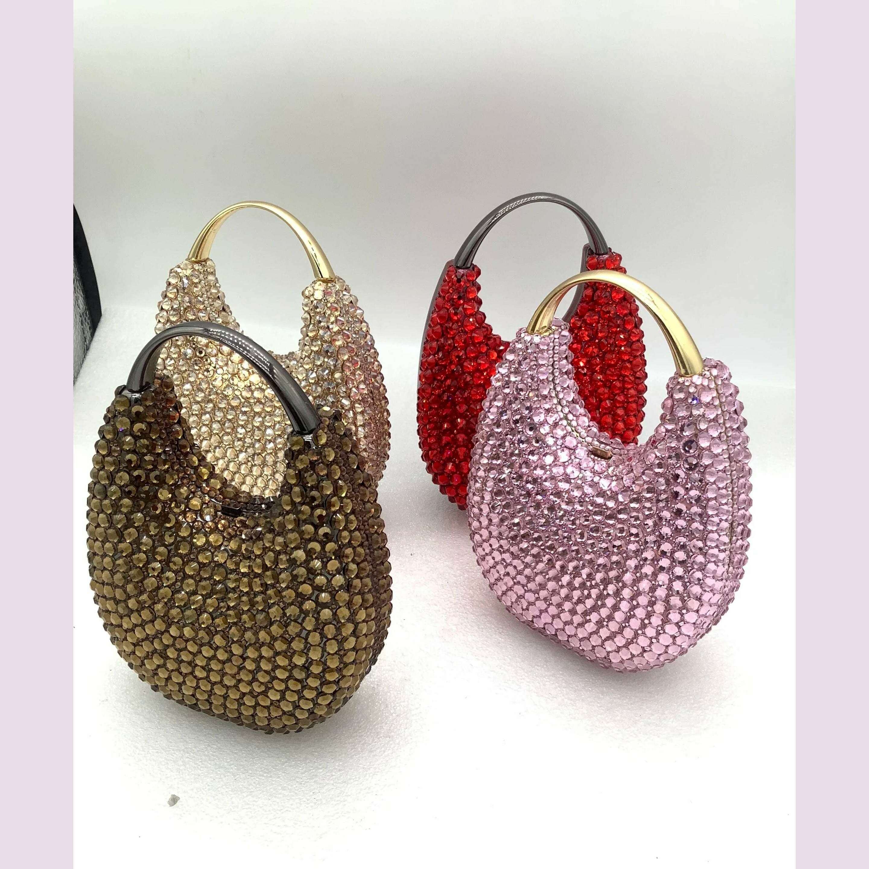 Women Crystals Top Handle Evening Handbags Pink/Red Lady Diamonds Minaudiere Gold/Brown Wedding Clutch Bags Gems Handbag Purse
