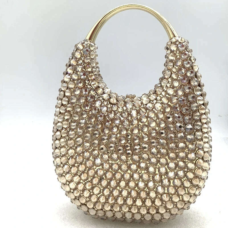 Women Crystals Top Handle Evening Handbags Pink/Red Lady Diamonds Minaudiere Gold/Brown Wedding Clutch Bags Gems Handbag Purse