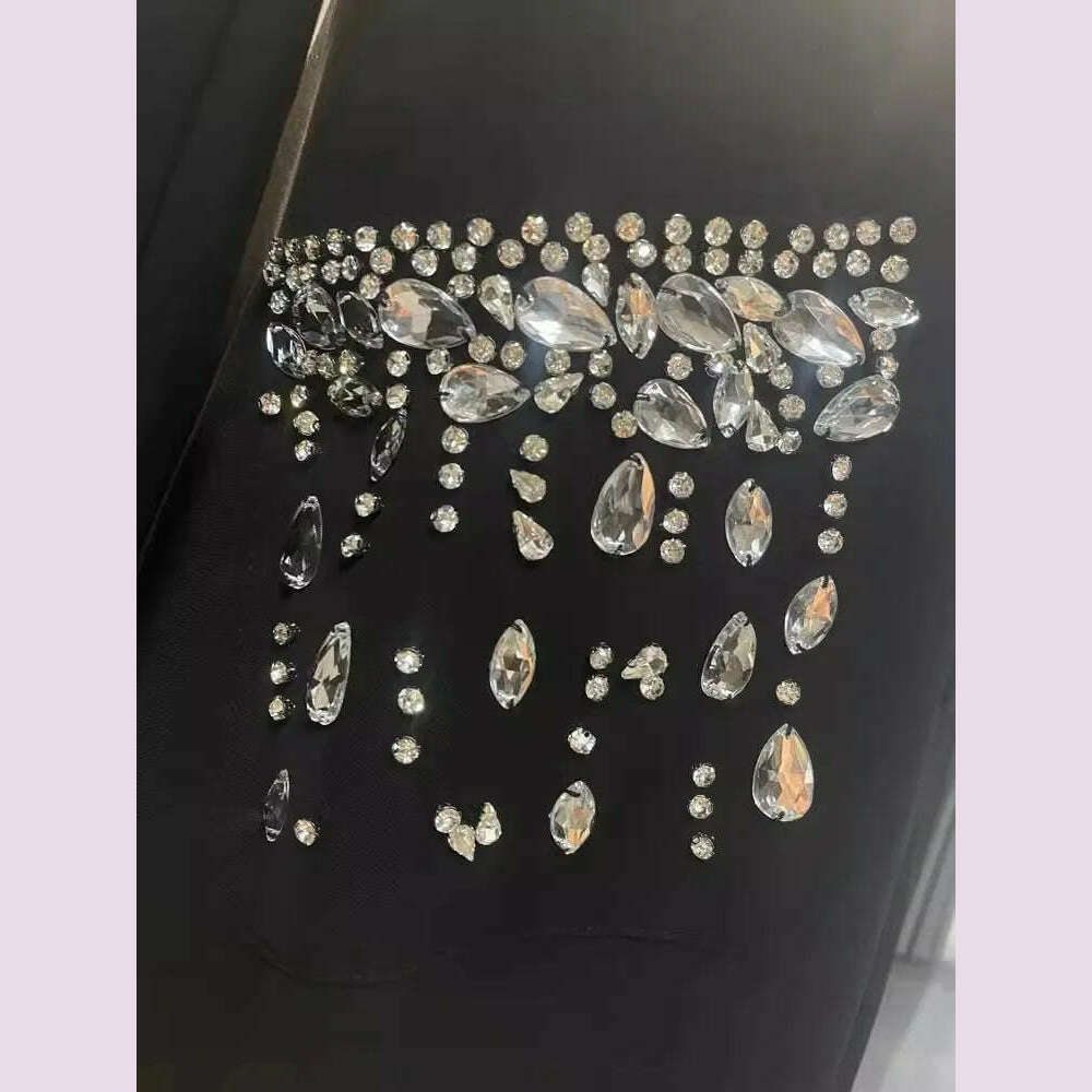 Women Elegant Ankle Length Long Diamonds Dress Lady Single Breasted Belted Slim Waist Split Shiny Crystal Party Mermaid Dresses