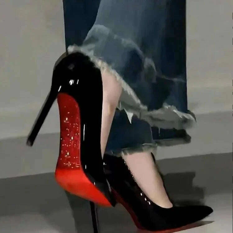 Women Elegant Luxury Shiny Rhinestone High Heels Sexy Red Bottom Pumps Brand Shoes Sexy Party Pointed Toe Wedding Banquet Shoes