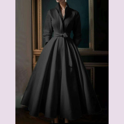 Women Elegant Shirt Dress Long Sleeve Stand Collar White Minimalist A-Line Pleated Wedding Guest Long Dresses with Blet 2024